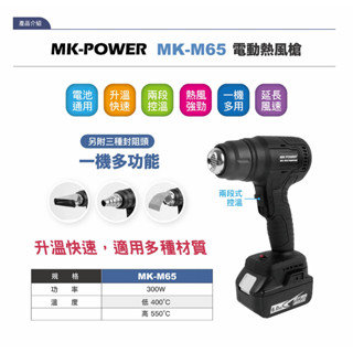 "金大薪 品質有保障"MK-POWER MK-M65 熱風槍主機 (不含電池和充電器) 工業吹風機 熱風機 通用牧田18