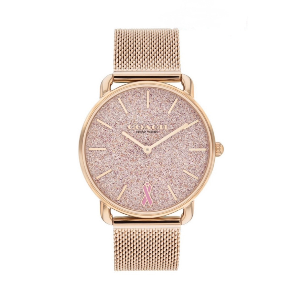 【COACH】粉紅絲帶粉彩晶鑽女錶 CO14504212 36mm 現代鐘錶