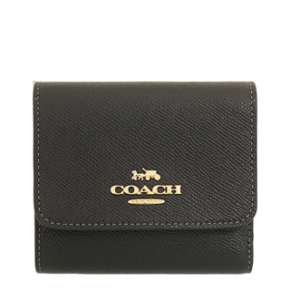 【美麗小舖】COACH CF427 黑色 防刮真皮革 三折短夾 皮夾 短夾 錢包-全新真品現貨在台