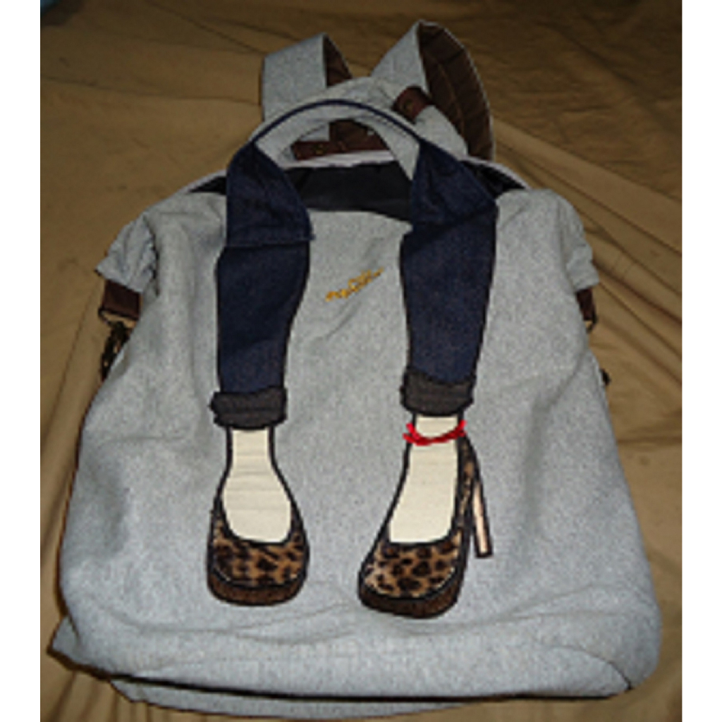 mis zapatos 灰色高跟鞋圖案軟質布後背包,高度41cm,底寬:25*15cm.少用出清大降價