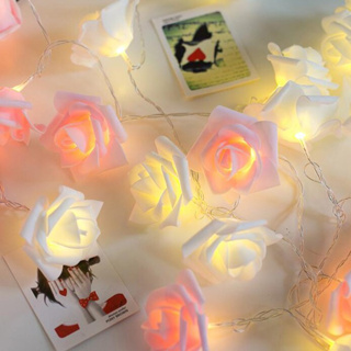 LED燈 玫瑰花燈串 燈條(3米20燈) (6米40燈) USB 電池 粉玫瑰 白玫瑰 發光 閃爍 燈具 佈置 背景