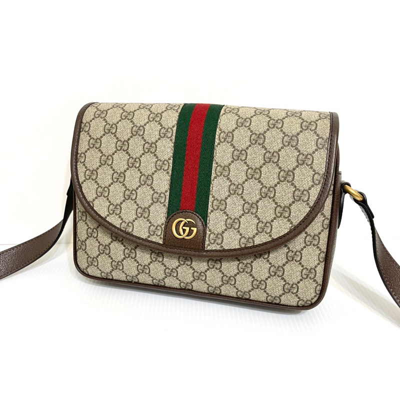 全新品 Gucci 專櫃新款 OPHIDIA 經典綠紅綠 724704 復古翻蓋 郵差包  肩背包 斜背包