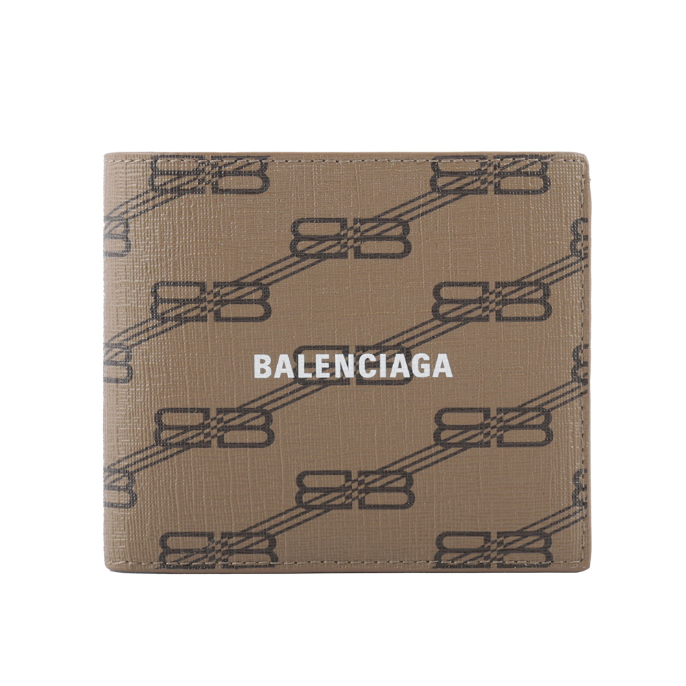 BALENCIAGA BB Monogram 塗層帆布零錢袋對開短夾(米色/棕色) 594315 210DA 2762