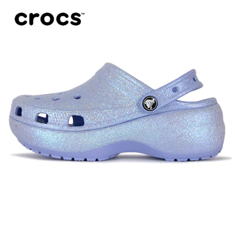 crocs Crocs卡駱馳 雲朵閃亮2023夏季新款 包頭洞洞厚底涼鞋女鞋 沙灘鞋 不怕水 5cm 超美