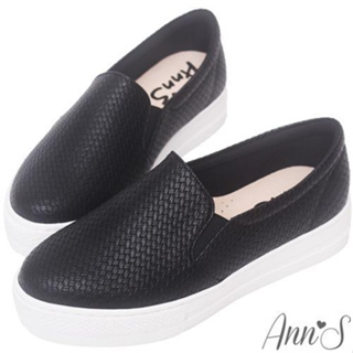 Ann’S進化2.0時髦編織紋足弓墊腳顯瘦厚底懶人鞋-黑