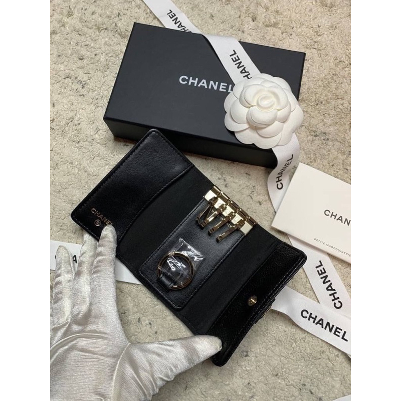 台灣現貨💛29000 香奈兒Chanel boy 黑淡金 荔枝皮 鑰匙包