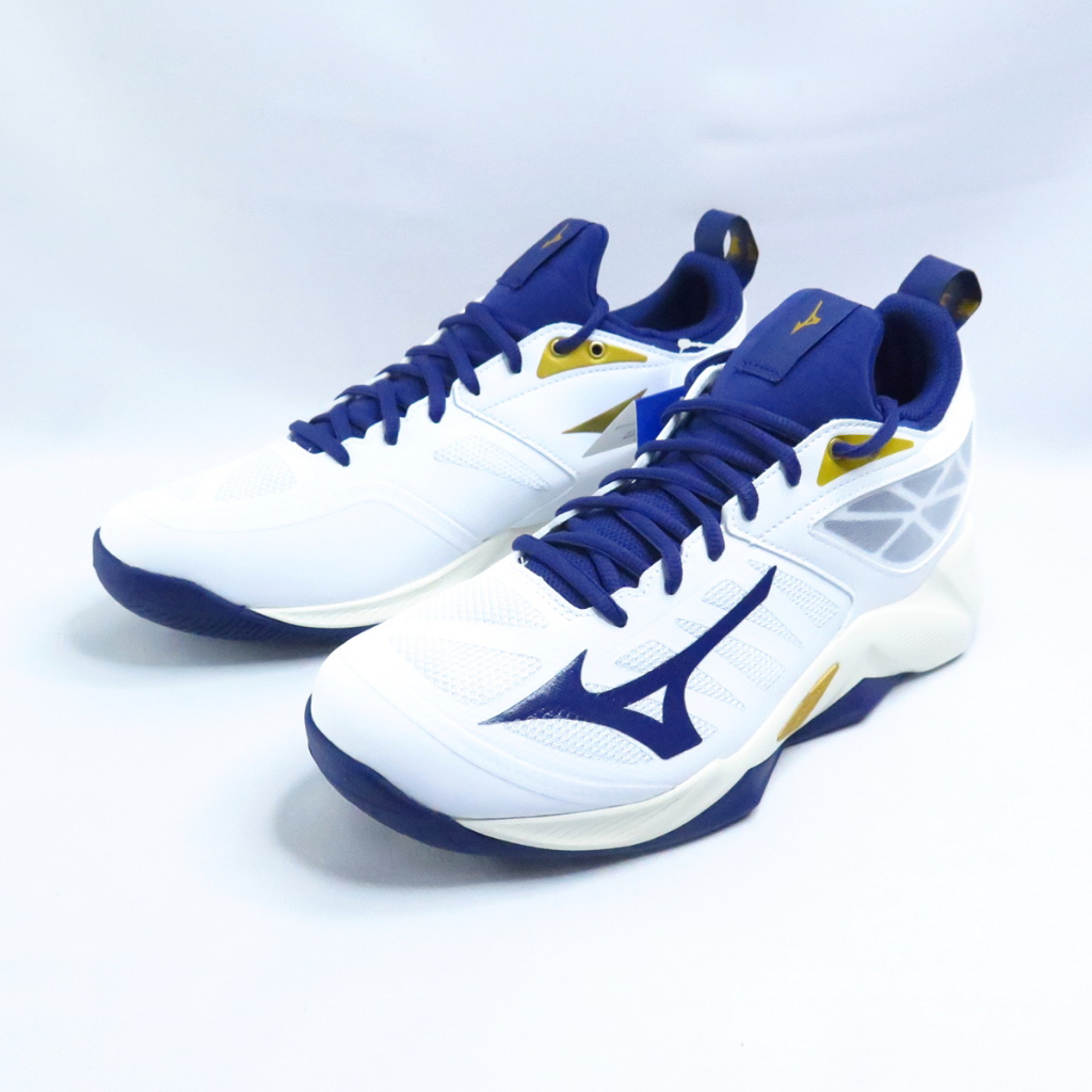 Mizuno WAVE DIMENSION 男女排球鞋 襪套式 V1GA224043 白x藍【iSport愛運動】