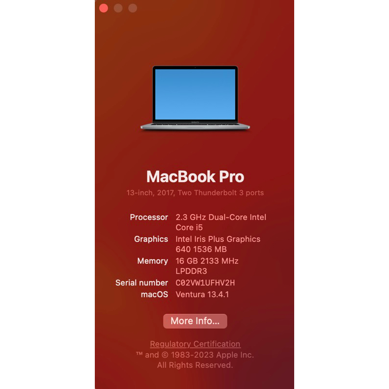 MacBook Pro 13” 2017 16G 256G