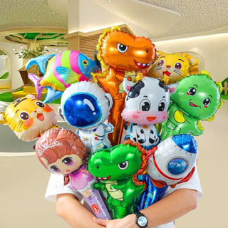 台灣現貨 美國村節慶【手拿氣球】動物 恐龍 美人魚 海底世界 造型氣球 生日氣球 鋁膜氣球 氣球佈置 手持氣球棒