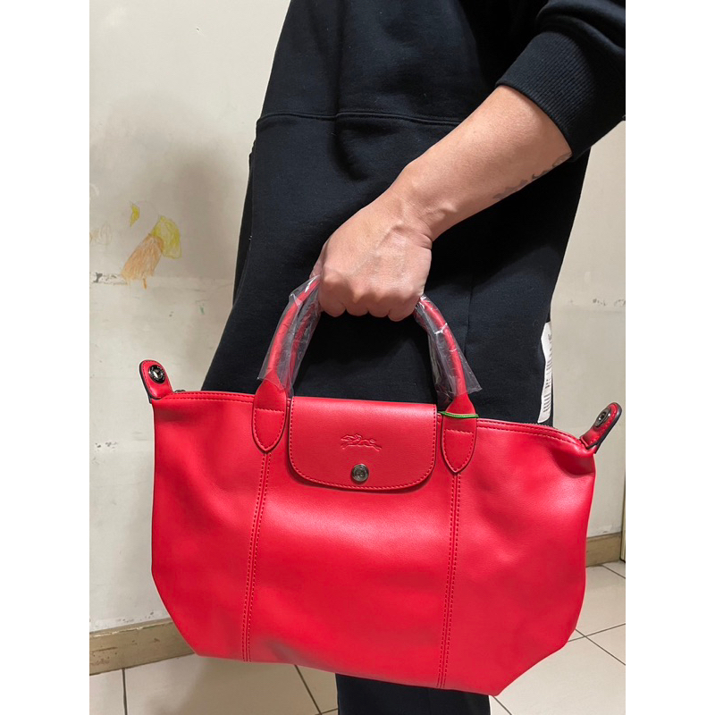 【LONGCHAMP】Le Pliage Cuir 小羊皮寬背帶短把折疊水餃包