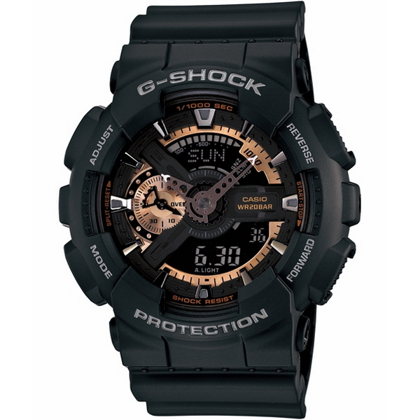 【CASIO 卡西歐】G-SHOCK 重機裝置 200米防水電子錶 雙顯運動錶 GA-110RG-1A 黑/玫瑰金 台南