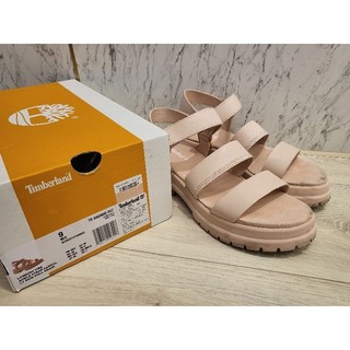 8成新Timberland粉色皮革帆布休閒厚底涼鞋尺寸9號