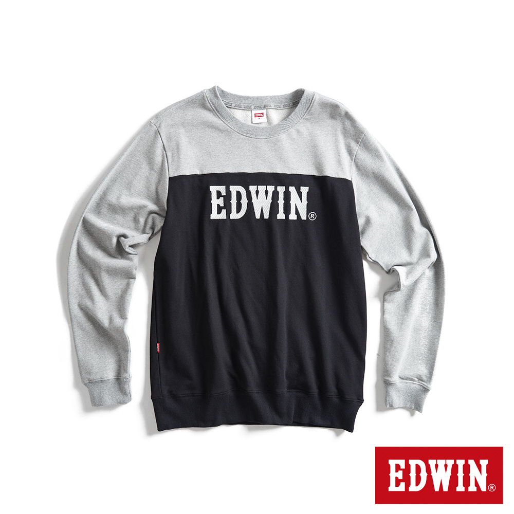 EDWIN 露營系列 經典撞色拼接LOGO厚長袖T恤(黑色)-男款