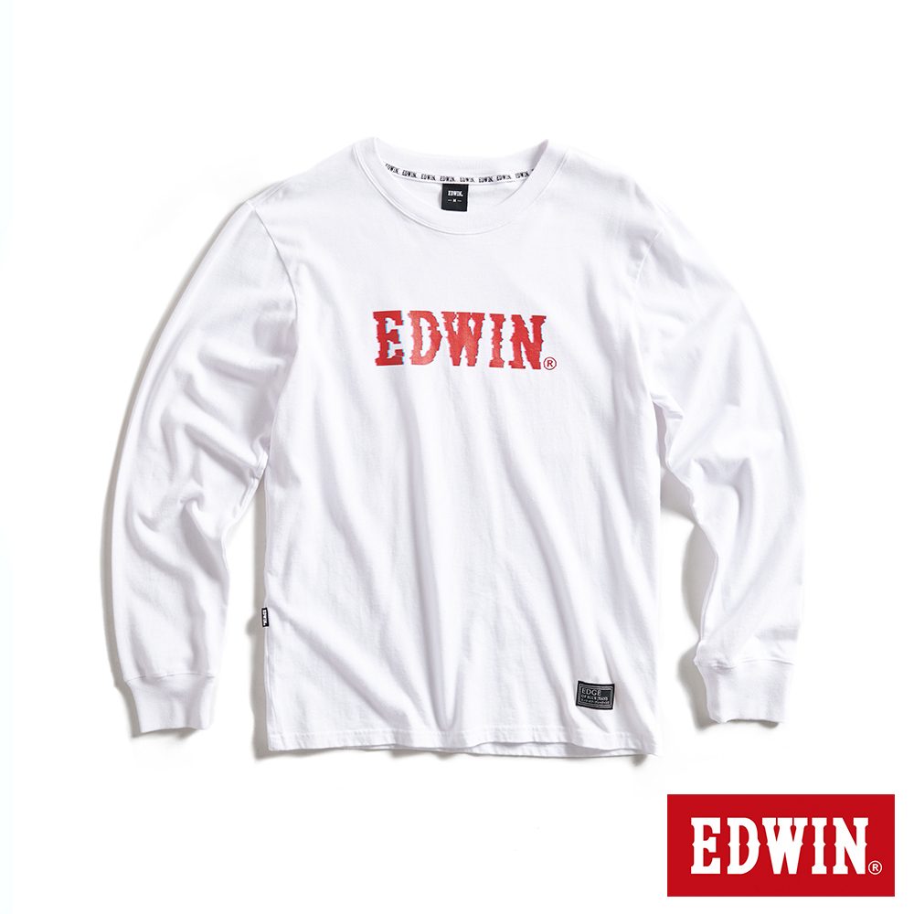 EDWIN EDGE 光能雜訊LOGO印花長袖T恤(白色)-男款