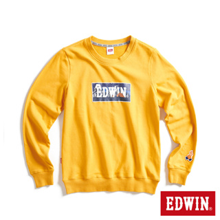 EDWIN 露營系列 富士山營地BOX LOGO厚長袖T恤(桔黃色)-女款