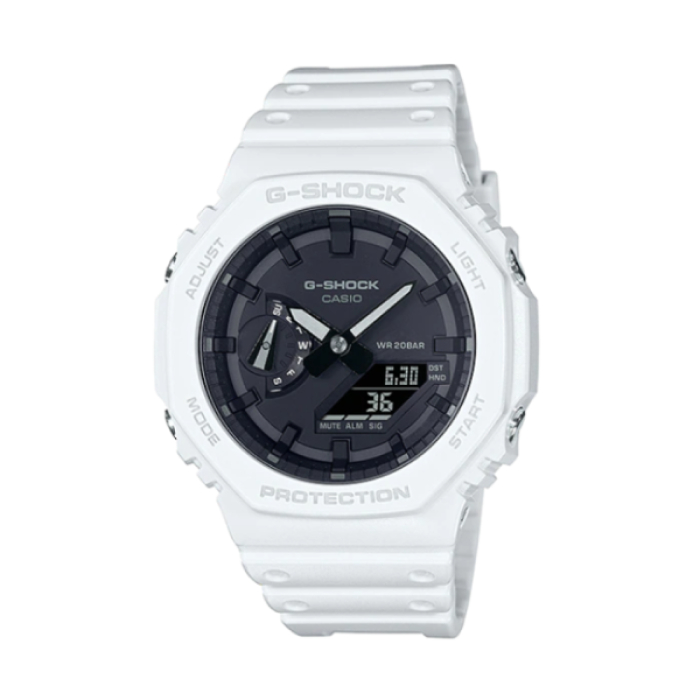 【CASIO G-SHOCK】農家橡樹八角框輕薄潮流雙顯運動腕錶-潮流白/GA-2100-7A/台灣總代理公司貨享一年保