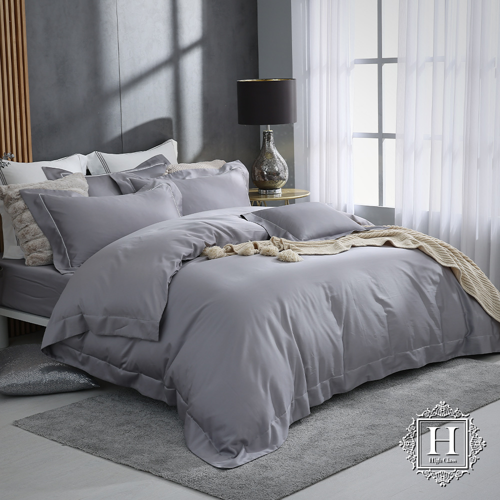 《HOYA H Series雲河灰》500織希爾維亞刺繡匹馬棉薄被套床包組(雙人/加大/特大)