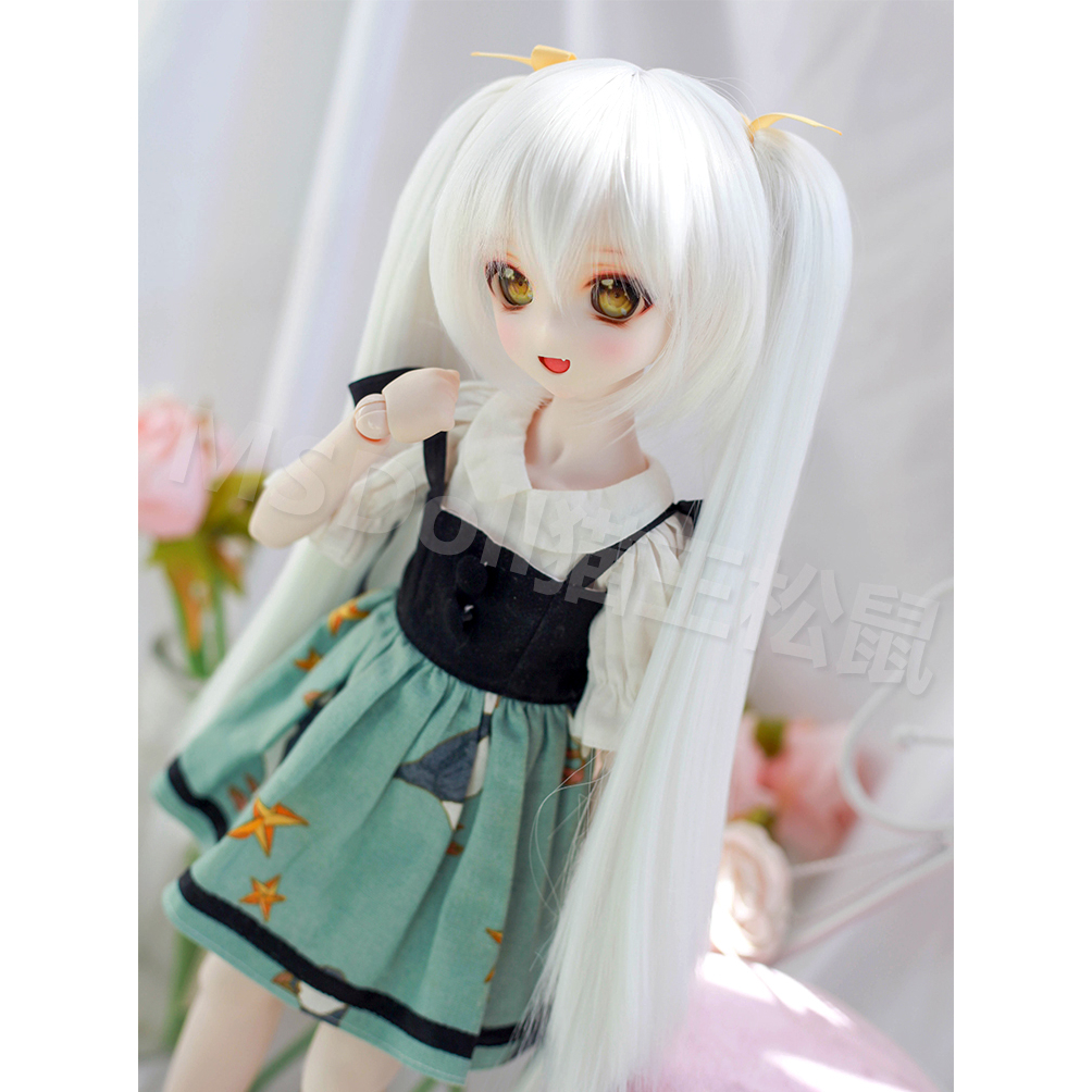 貓王松鼠◆1/3 白色立體雙馬尾長直髮 DD BJD 娃用假髮◇MonJouJou代理