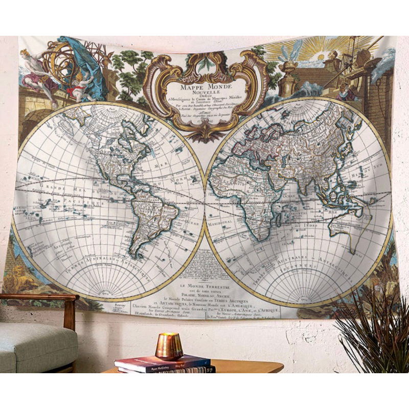 🟡台灣現貨🇹🇼（送燈串+掛勾）世界地圖 掛布 背景布 航海地圖 復古 歐美 掛毯 掛畫 牆壁裝飾 北歐風掛布 掛布簡約