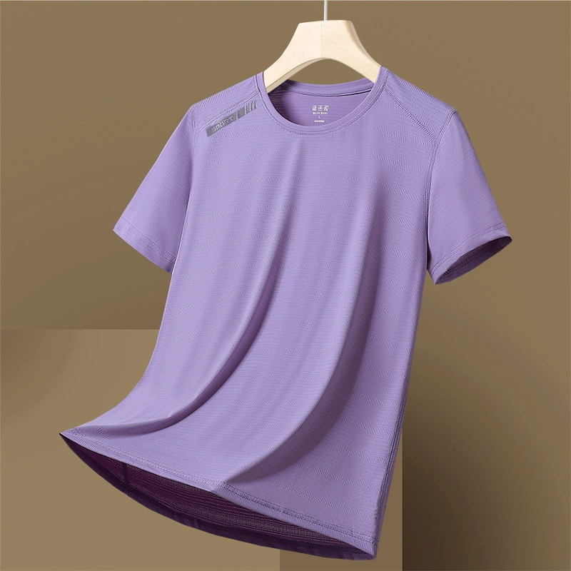 陳老爹單車-高弹力冰絲短袖透氣圓領吸濕排汗t恤女紫色