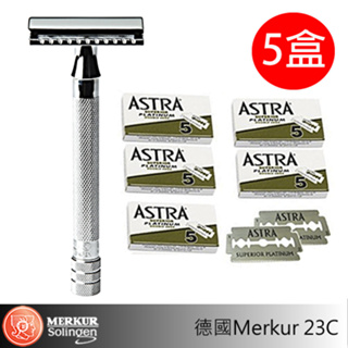 德國 Merkur 23C 長柄安全刮鬍刀【加】ASTRA超白金刮鬍刀片5盒