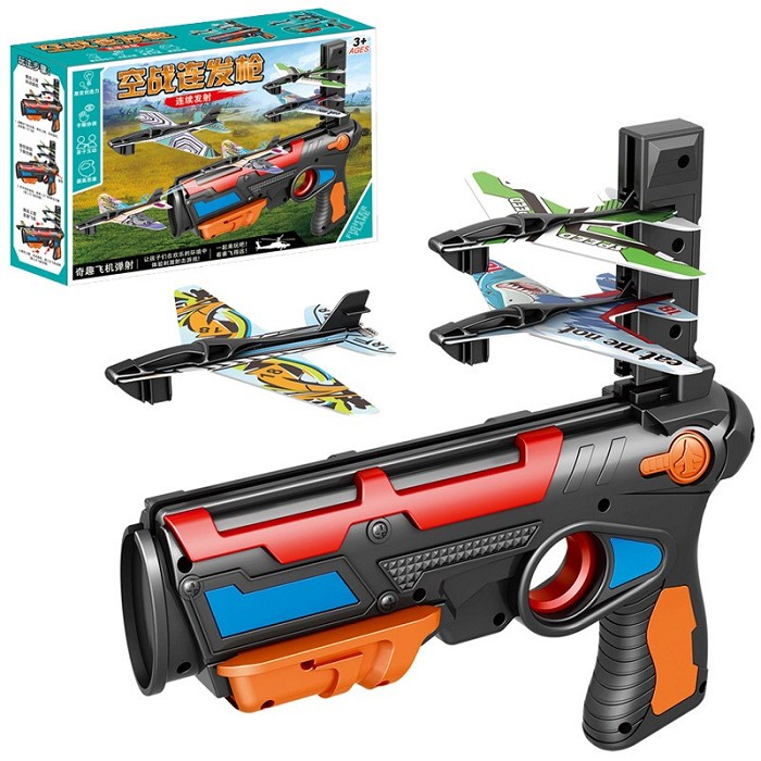 飛機模型連發槍 兒童玩具 空戰 連發槍 泡沫飛機 對決 男孩 玩具槍 可彈射 連發飛機槍 玩具【台灣出貨】