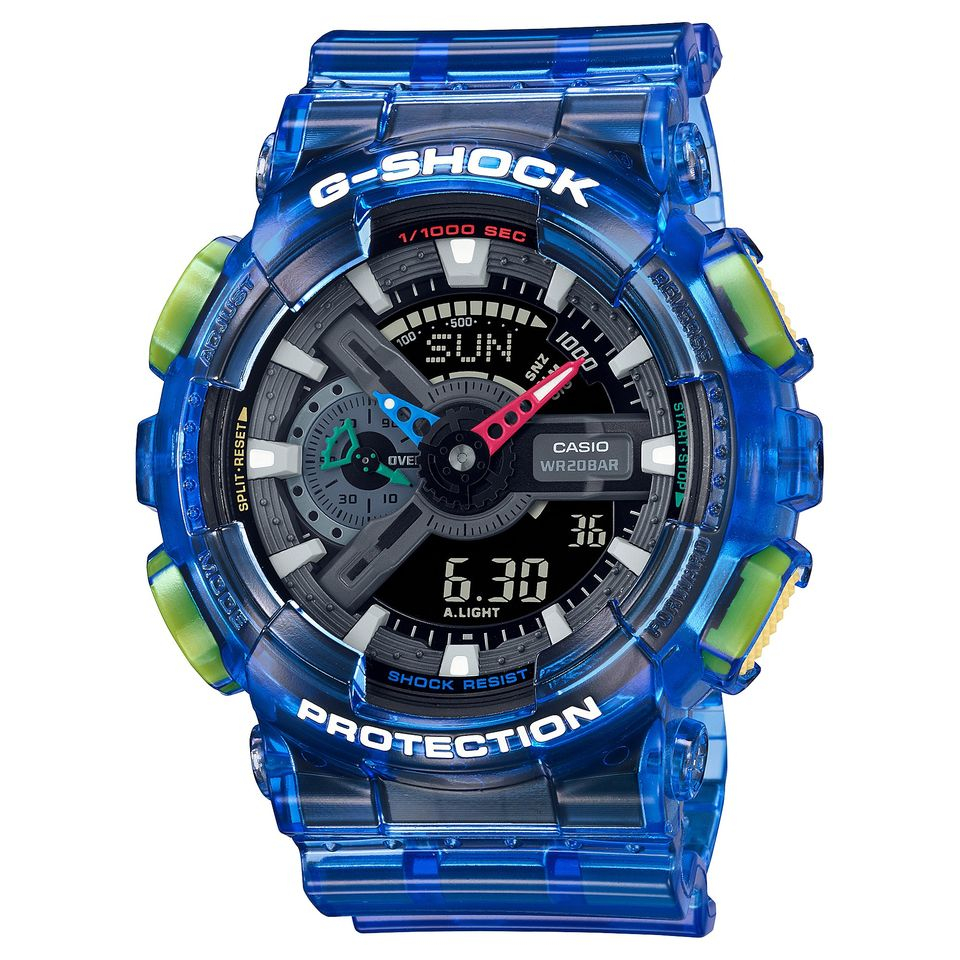 【CASIO】G-SHOCK 復古透明藍大錶徑雙顯運動錶 GA-110JT-2A 台灣卡西歐公司貨