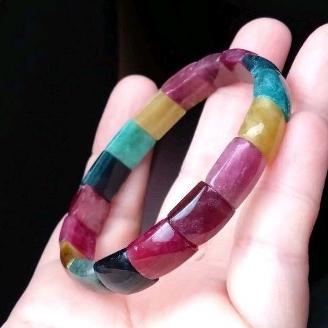 優惠價🟧🟨🟩🟦🟥617天然色標碧璽鐲形手排