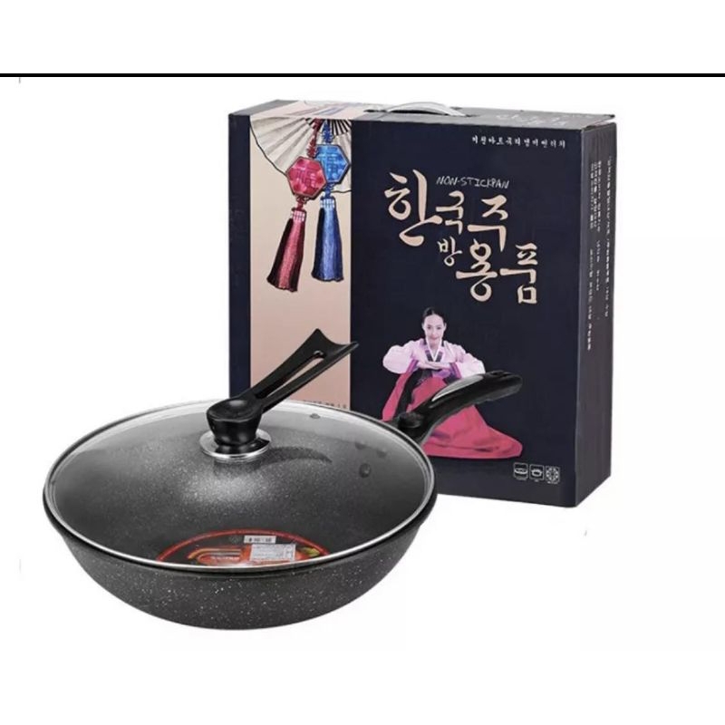 韓式麥飯石32公分炒鍋（附蓋子、鍋鏟）