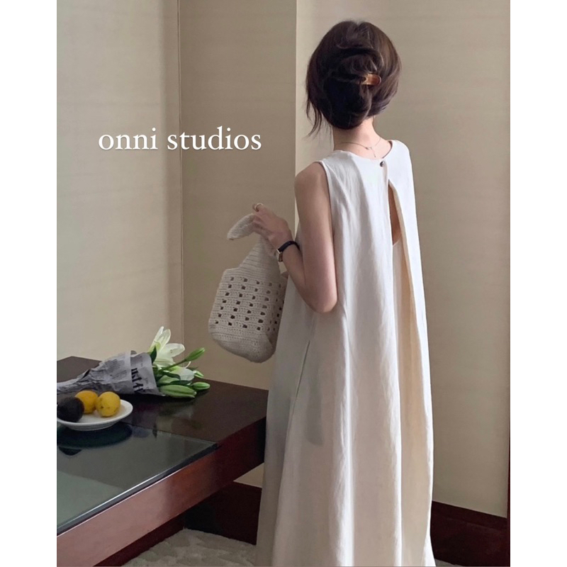 onni studios | 棉麻無袖連衣裙 背心長裙 連身裙 長裙 無印良品 裙子 女 無印風 氣質 背心 女生洋裝