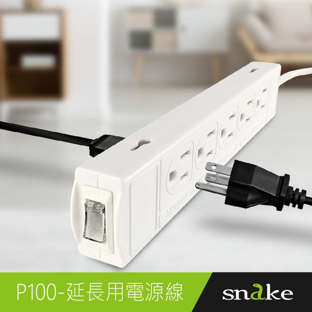 蛇吞象SNAKE P100/P200 1開10插3孔直頭15A延長用電源線組/1M/1.8M