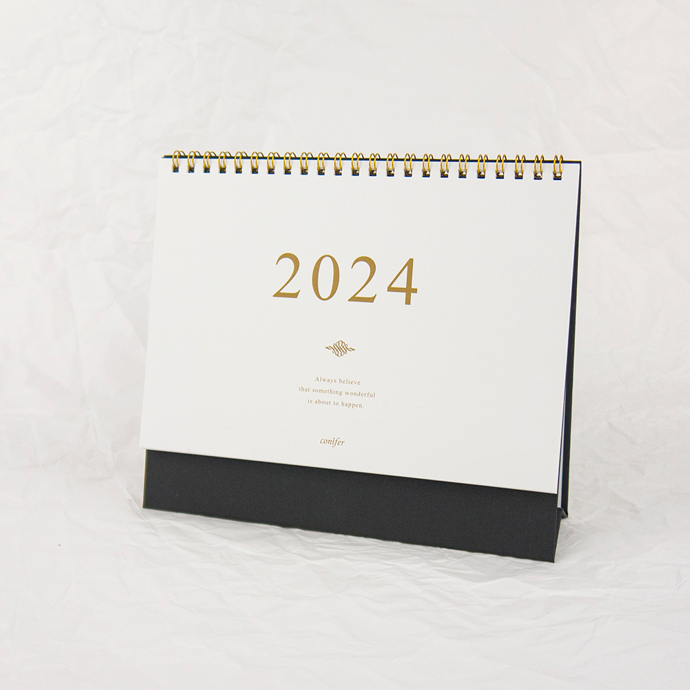 【conifer綠的事務】2024年25K簡約典雅橫式桌曆-雅黑金 月曆 月計畫 行事曆 三角桌曆