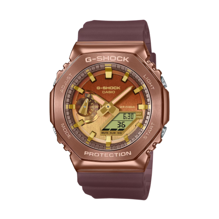 【CASIO G-SHOCK】沙漠景觀面盤八角框時尚雙顯運動腕錶-流沙金/GM-2100CL-5A/台灣總代理公司貨享一
