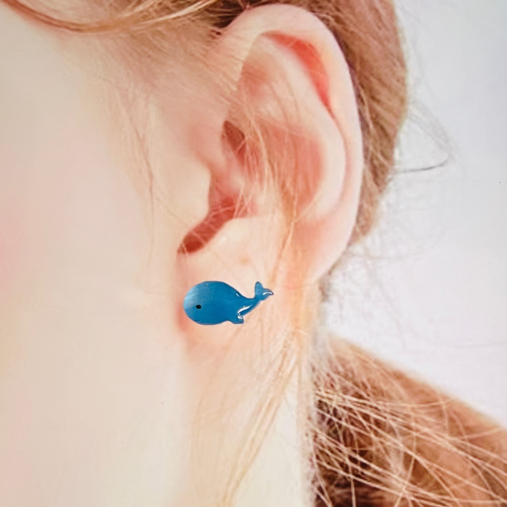 (新品買2送1)現貨 耳環 耳釘 耳針 耳夾🤪可愛鯨魚 海豚 鯊魚 熱縮片 手工耳環HD701(附耳塞)e.styles