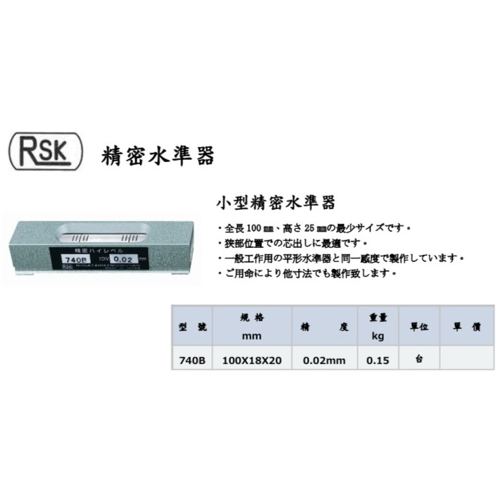 RSK 射止め 平形水準器 300×0.02