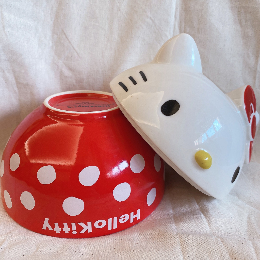 三麗鷗 Hello kitty 凱蒂貓 夢幻屋 陶瓷丼碗+頭型蓋景品 碗蓋組