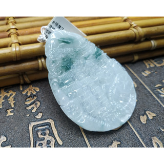 【禾賢行】天然翡翠.緬甸玉.冰種飄花-山水/自在山林.手工精雕墬子.項鍊.玉珮.NJ305061327