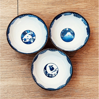 日本製❇️浮世繪❇️大平碗⚛️輕量高腳防燙☸️ 尺寸：Φ12.4*6.5 cm 款式：富士山、櫻扇、兔