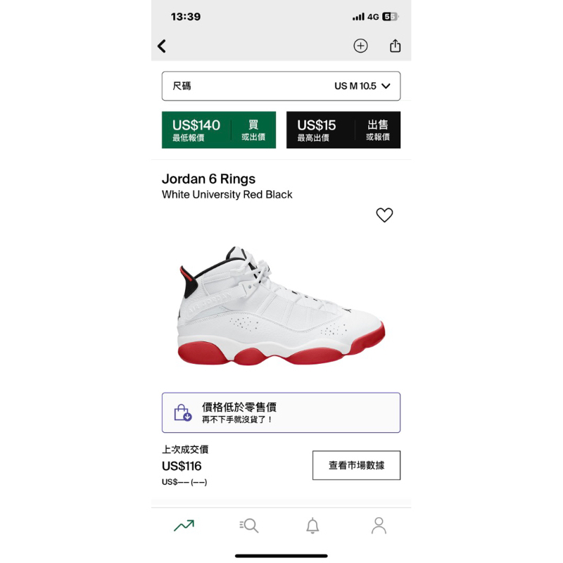 正品 Nike Jordan 6 Rings 男鞋 AJ6 白 紅 喬丹 籃球鞋 DD5077-105