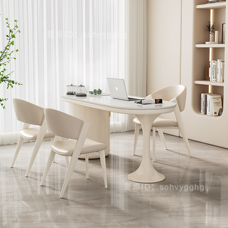 統編-免運-精選-奶油風岩板書桌茶台辦公室岩板茶桌泡茶一體兩用輕奢現代桌椅組合G5