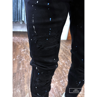 E7th.厚磅跳色噴漆破壞小直筒(E7J50612308)破壞抽鬚 窄管彈性修身 重度破壞 水洗刷色 男生牛仔褲