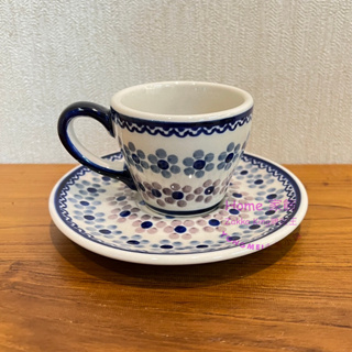 [HOME] 波蘭陶濃縮咖啡杯 濃縮杯 Espresso 歐式古典鄉村 藍色花卉圖案 杯盤組 單杯+單盤 小咖啡杯