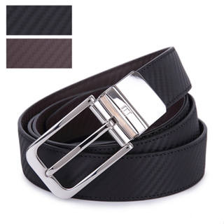 dunhill圓角銀釦碳纖維皮革雙面用針扣式皮帶(黑/棕色)250559