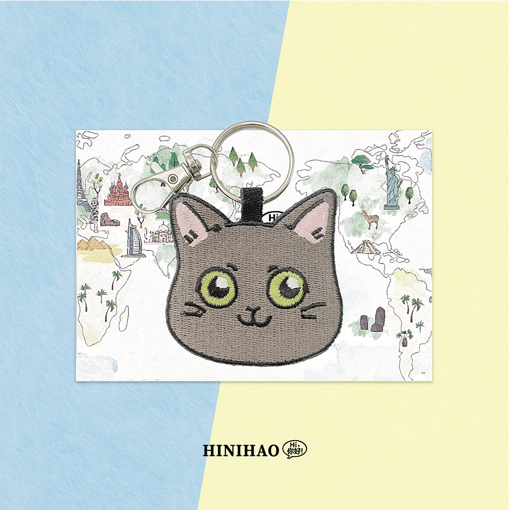 Hi你好｜俄羅斯藍貓 雙面刺繡鑰匙圈 隨身小物 可愛吊飾 動物吊飾
