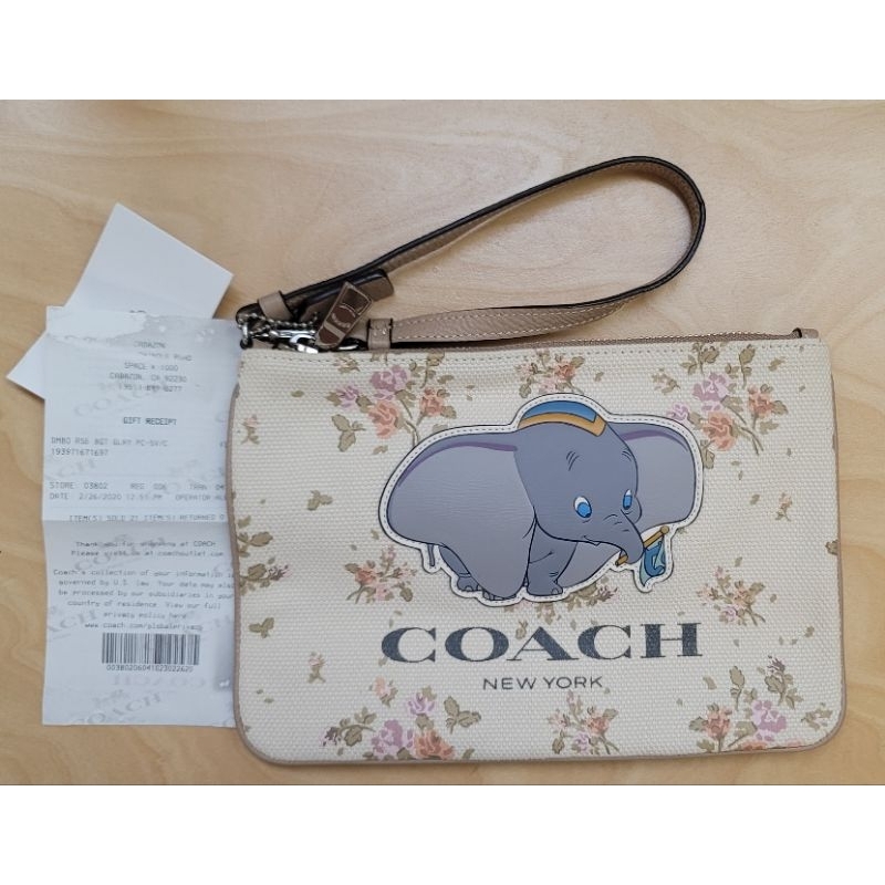 刷卡可分期 全新 正品 美國購入 COACH  DISNEY 聯名限量 帆布 大手拿 小飛象 91185