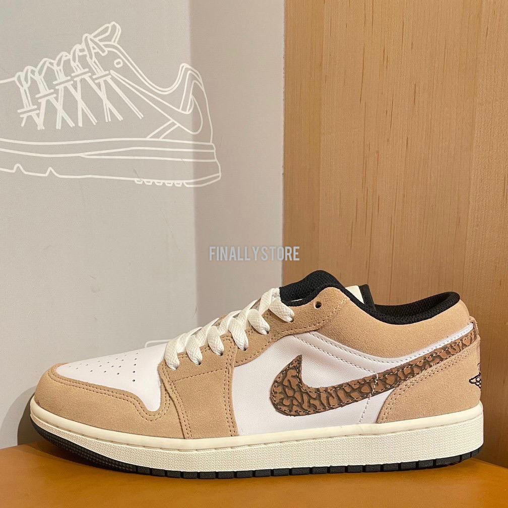 ❗現貨❗️Air Jordan 1 Low SE 男款 低筒 淺棕色 爆裂紋 大象紋 麂皮 喬丹 DZ4130-201