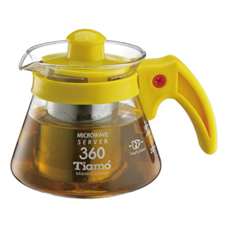 【TIAMO】不鏽鋼濾網玻璃花茶壺 通過SGS檢測/HG2215Y(360cc/黃)|Tiamo品牌旗艦館