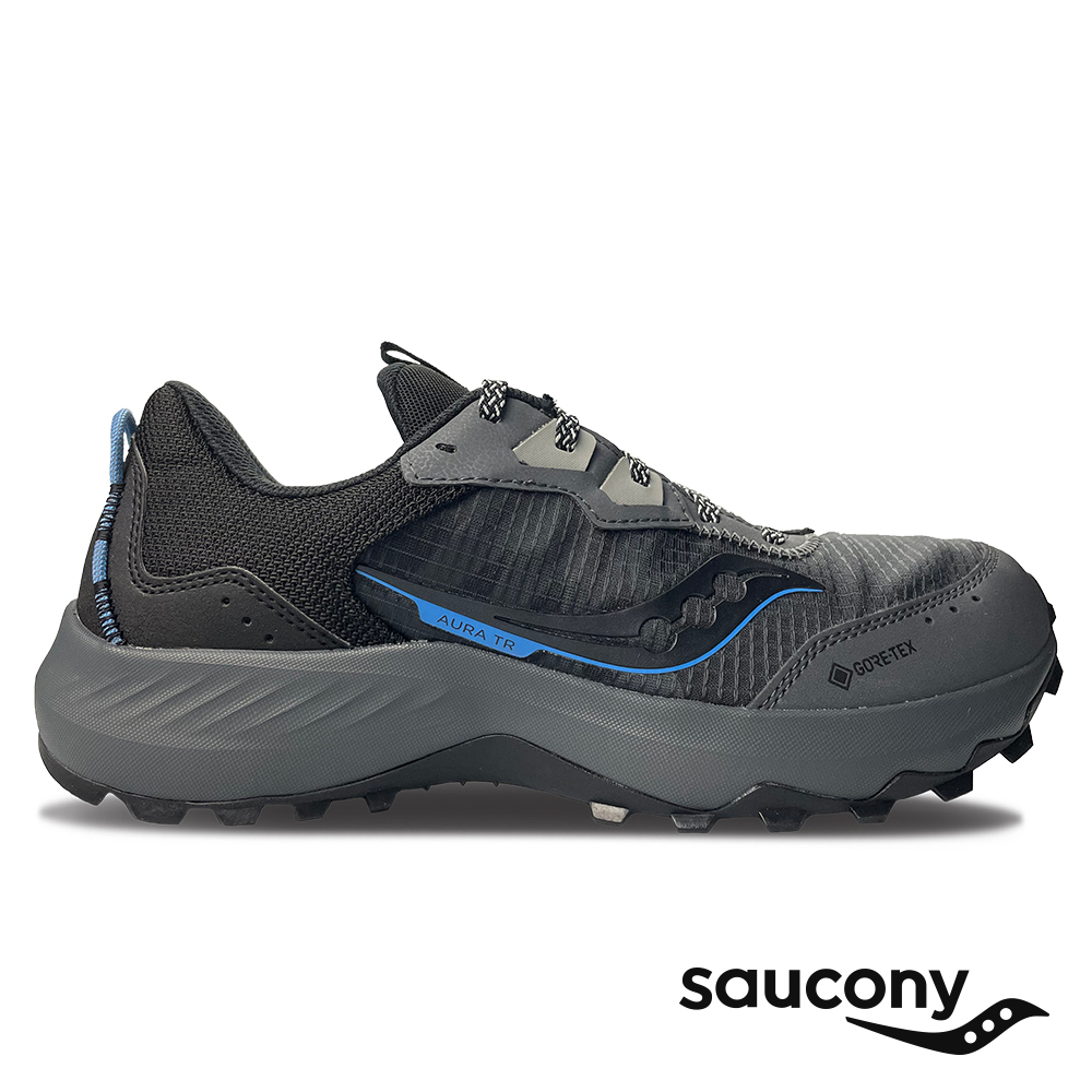 【SAUCONY】慢跑鞋/運動鞋/休閒鞋/男鞋 輕量越野 防潑水 原廠貨 AURA TR GTX-黑藍色