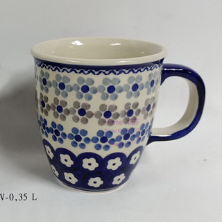 (永美小舖) 馬克杯 波蘭陶 早餐杯 牛奶杯 拿鐵杯 水杯 歐式古典藍色小花圖案 波蘭進口 收藏