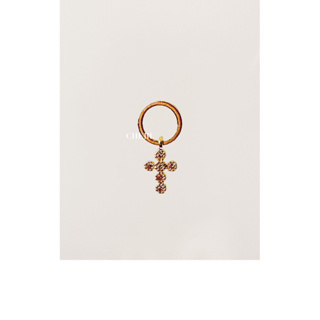 CHERI.handmade 14k gold-plated cross earring貼耳式圈圈造型十字架鑲鑽耳環單售